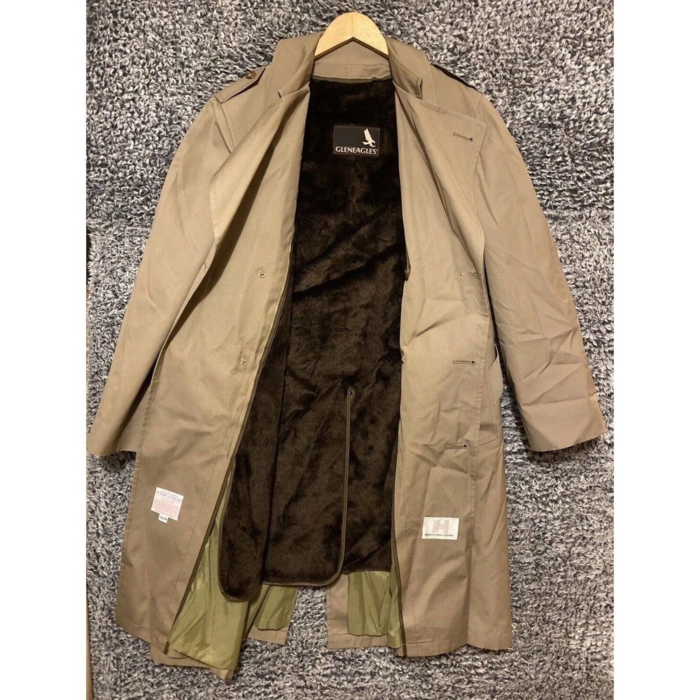 Glen Eagles Trench Coat Double Breasted Belted Removable Wool Lining Men's 42R